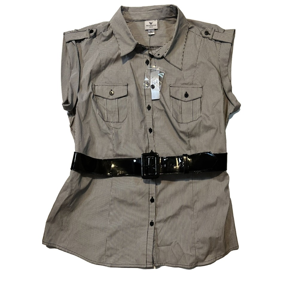 Worthtington Womens Blouse‎ Size XL Cap Sleeve Belted Work Career